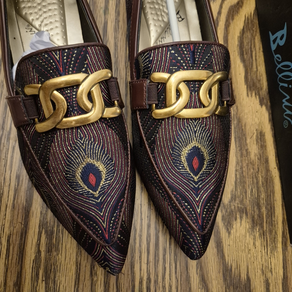 Bellini Peacock Pattern Flats - Brown and Gold - Picture 4 of 7